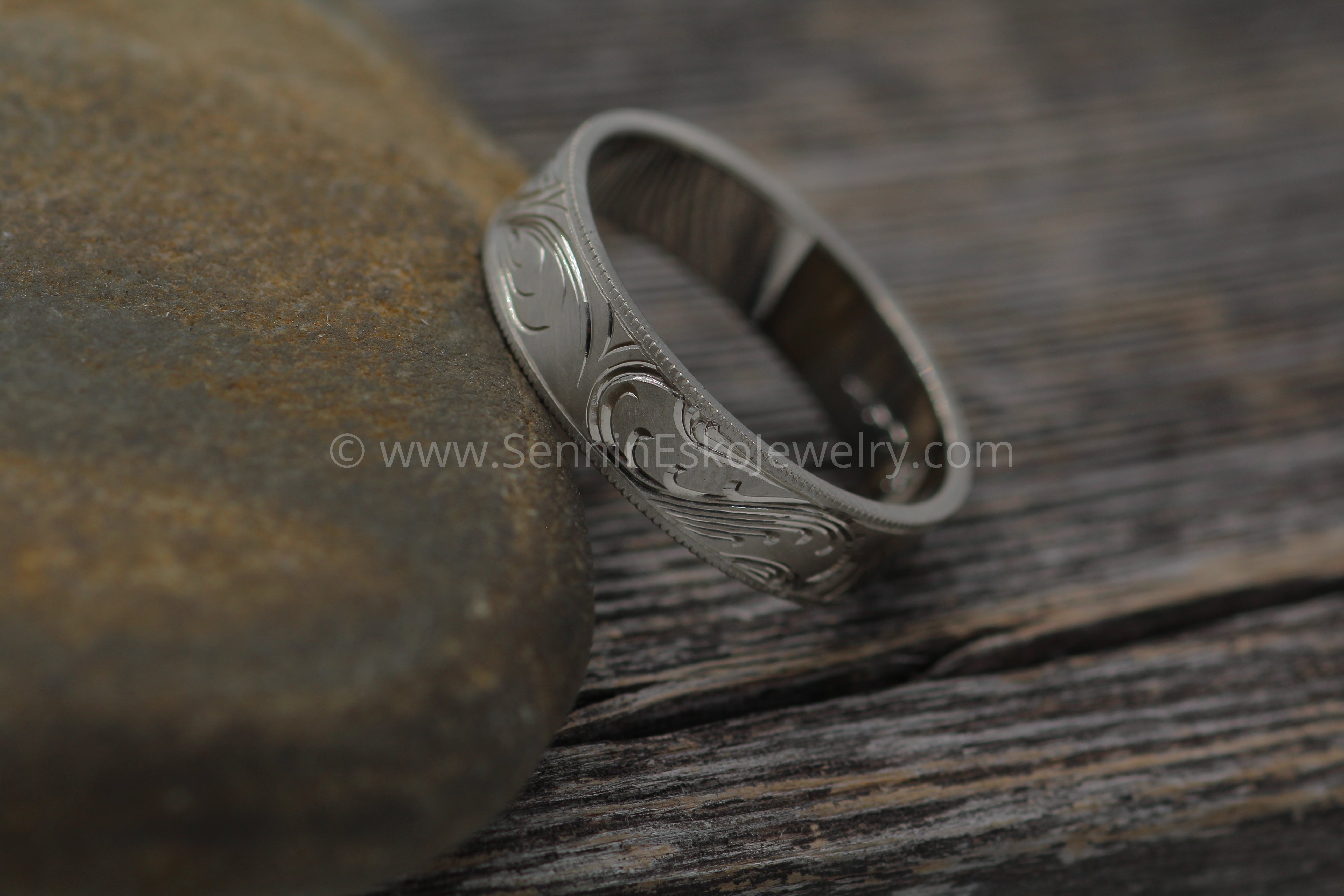 6x1mm Branches and Leaves Variation 2 14kt White Gold Bright Cut