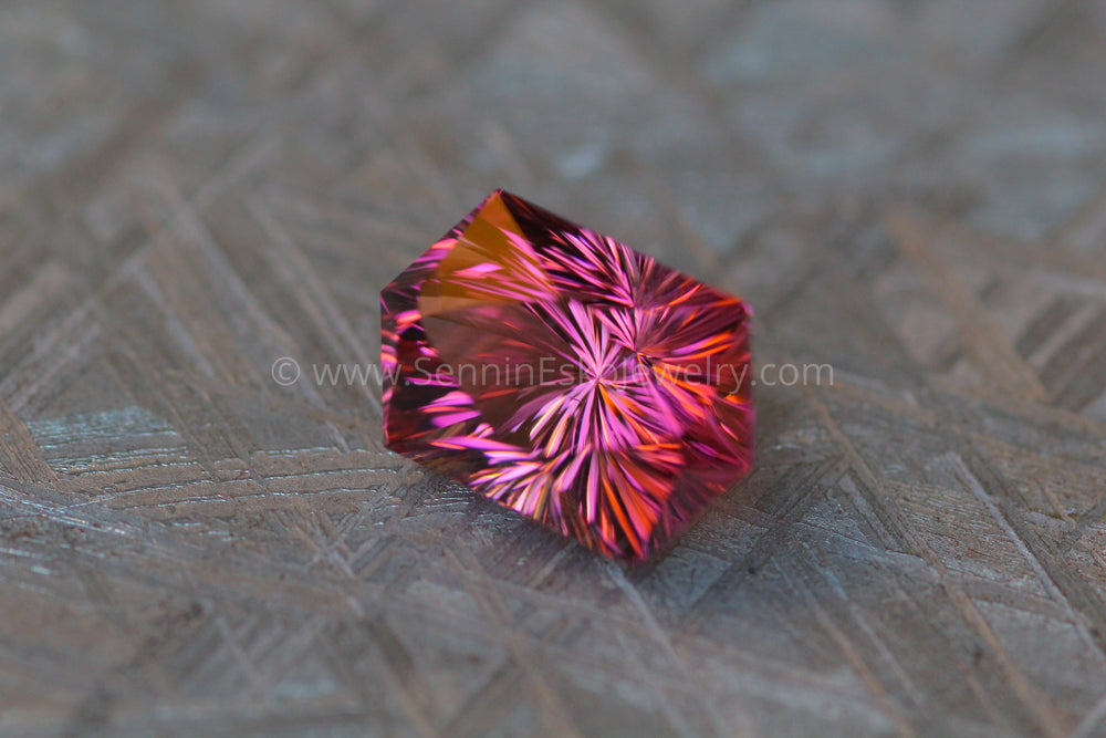 4.8ct Tropical Sunset Tourmaline Hexagon - 12.1x8.1mm Fantasy Cut - Rubellite Tourmaline Sennin Esko Jewelry Archive Tag, Beads, Craft Supplies & Tools, Cushion Tourmaline, Fantasy cut, Fantasy Cut Tourm, Fant Past Hand Cut Gemstones