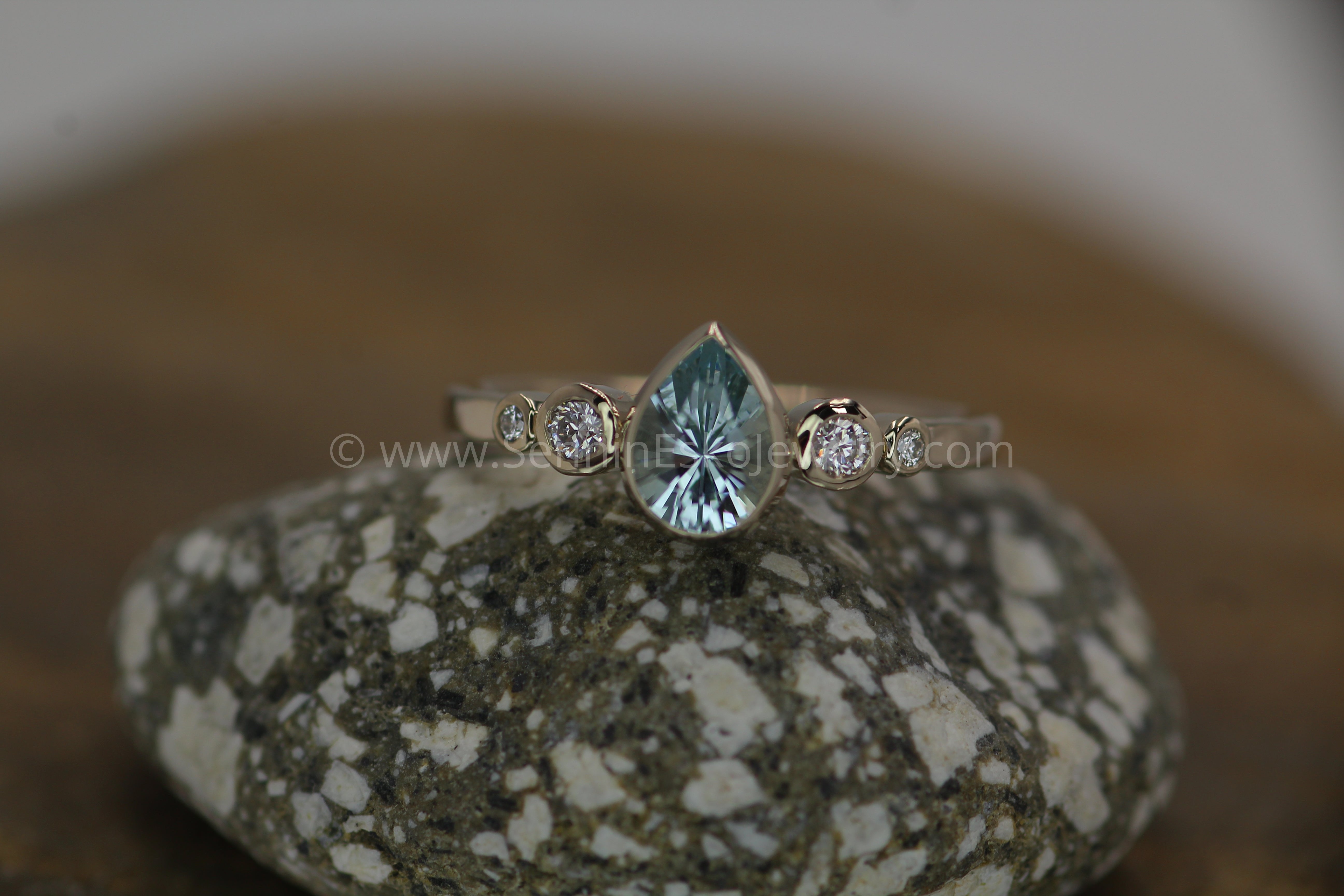 Aquamarine Tear Drop and Diamond Multi Bezel Engagement Ring Aquamarine Tear Drop and Diamond Multi Bezel Engagement Ring