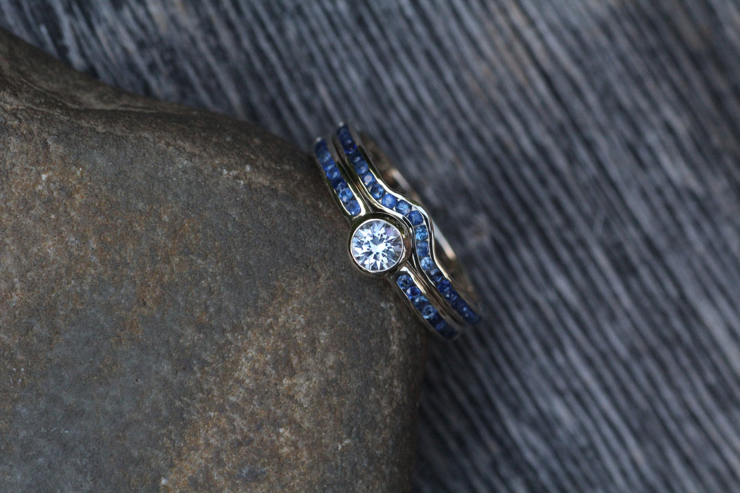 Custom Listing for David - White & Blue Sapphire Bezel/Channel Ring with a Blue Sapphire Channel Contour Ring Sennin Esko Jewelry  Custom Listing