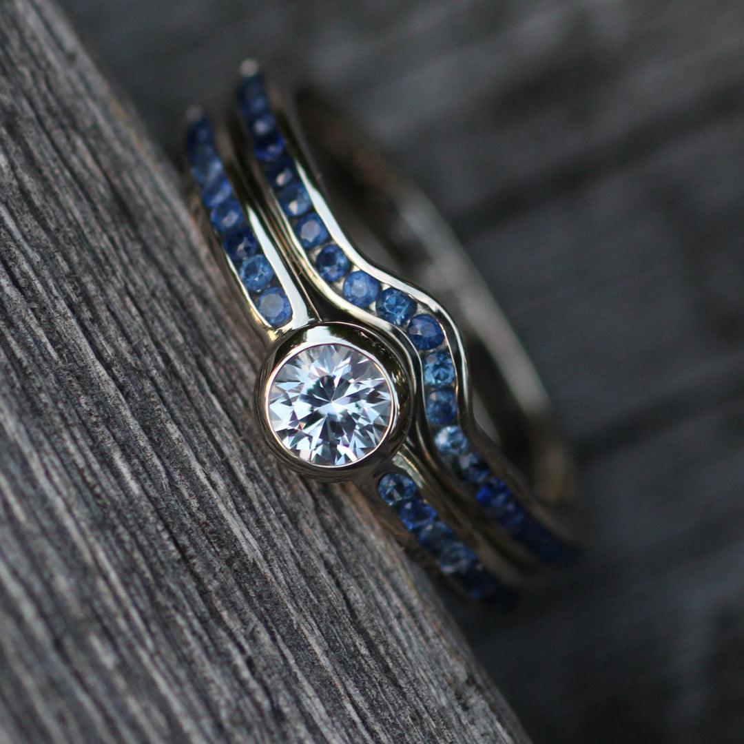 Custom Listing for David - White & Blue Sapphire Bezel/Channel Ring with a Blue Sapphire Channel Contour Ring Sennin Esko Jewelry  Custom Listing