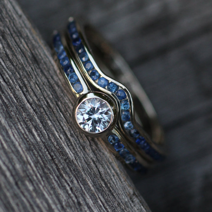 Custom Listing for David - White & Blue Sapphire Bezel/Channel Ring with a Blue Sapphire Channel Contour Ring Sennin Esko Jewelry  Custom Listing