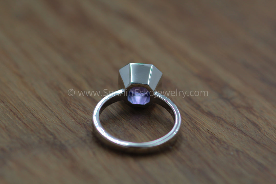Heavy Weight Platinum Solitaire Bezel Ring Setting - Fantasy Cut 4 Carat Tanzanite Depicted (Setting Only, Center Stone Sold Separately) Sennin Esko Jewelry Ethical Sunstone, Jewelry, Montana, Montana Sapphire, Montana Sapphire Cushion, Montana Sapphire Rin Loose Settings