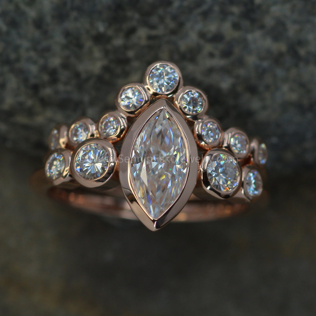 Moissanite Large Marquise Multi Bezel Ring SET 5x10mm Marquise