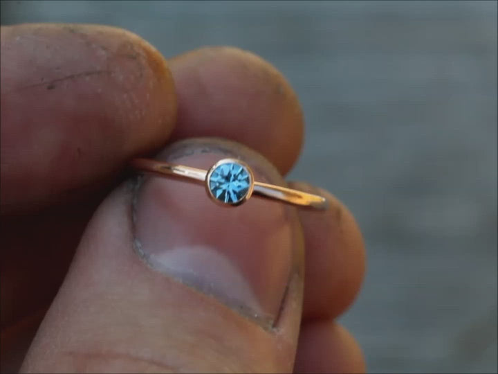 Aquamarine Rose Gold Stacking Ring - Precision Cut Aquamarine Ring - Aquamarine Bezel Ring