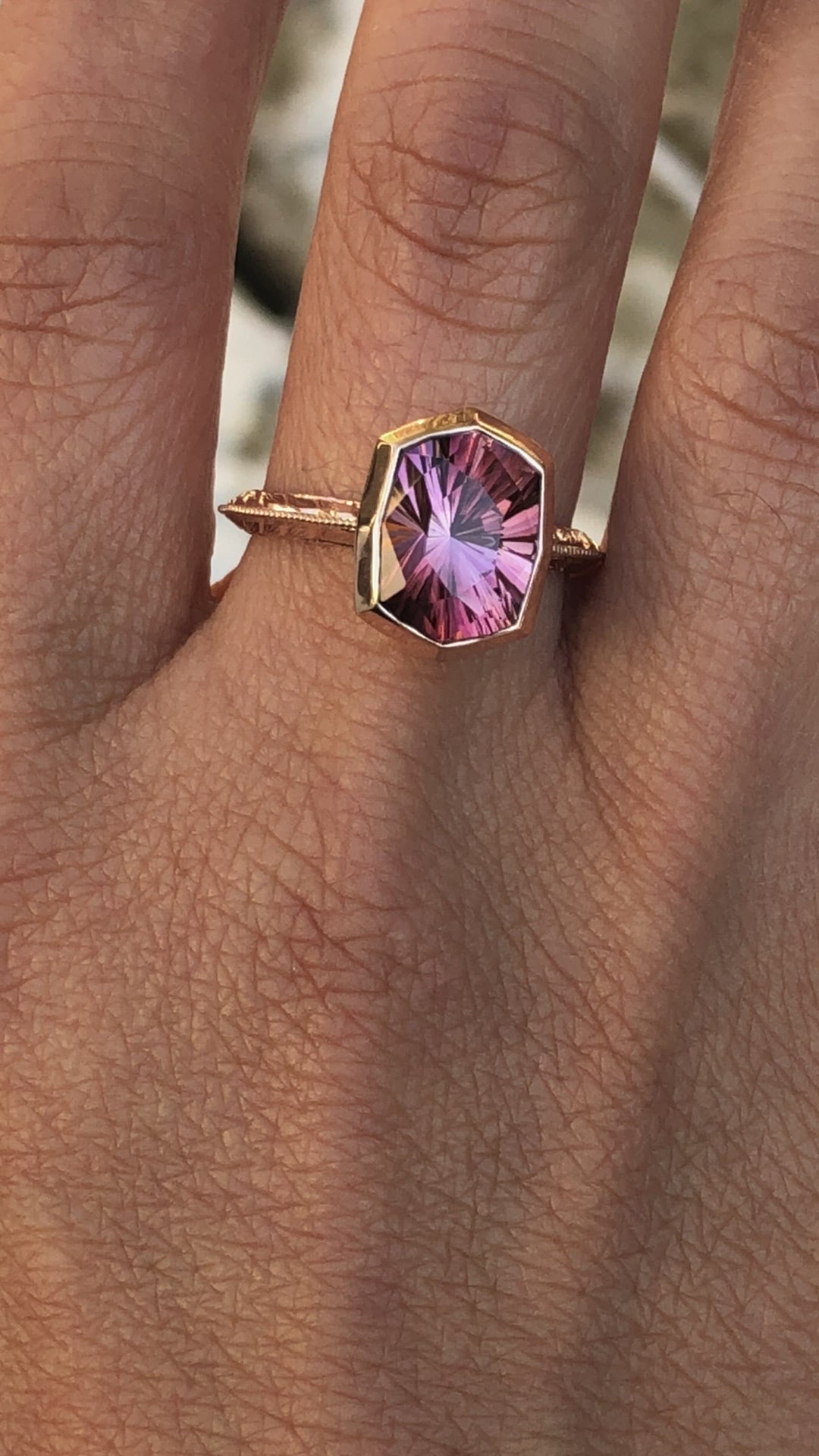 Medium/Heavy Weight Engraved Solitaire Bezel Ring Setting - Malkhan Tourmaline Depicted (Setting Only, Center Stone Sold Separately)