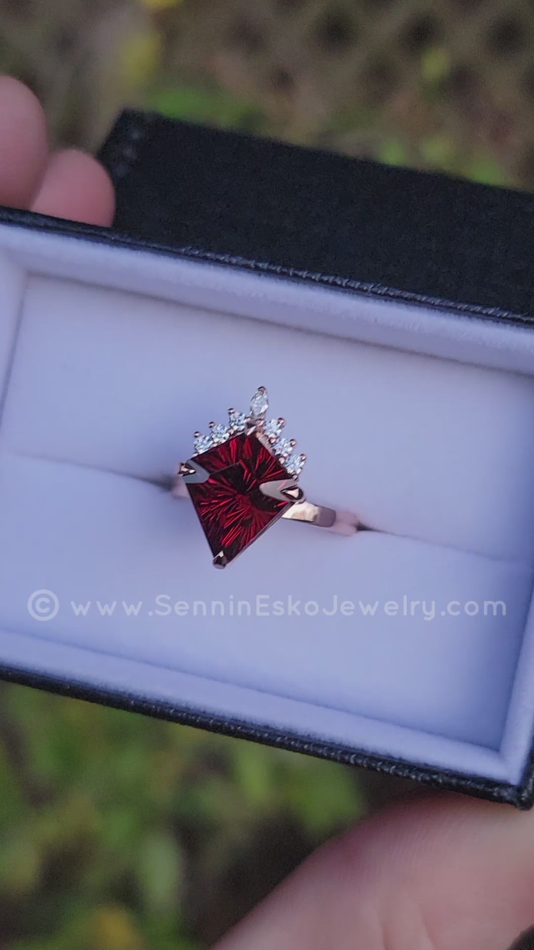 Basket Setting with Diamond Accents - Depicted with a  6.8 Carat Rhodolite Garnet (Setting Only, Center Stone Sold Separately)