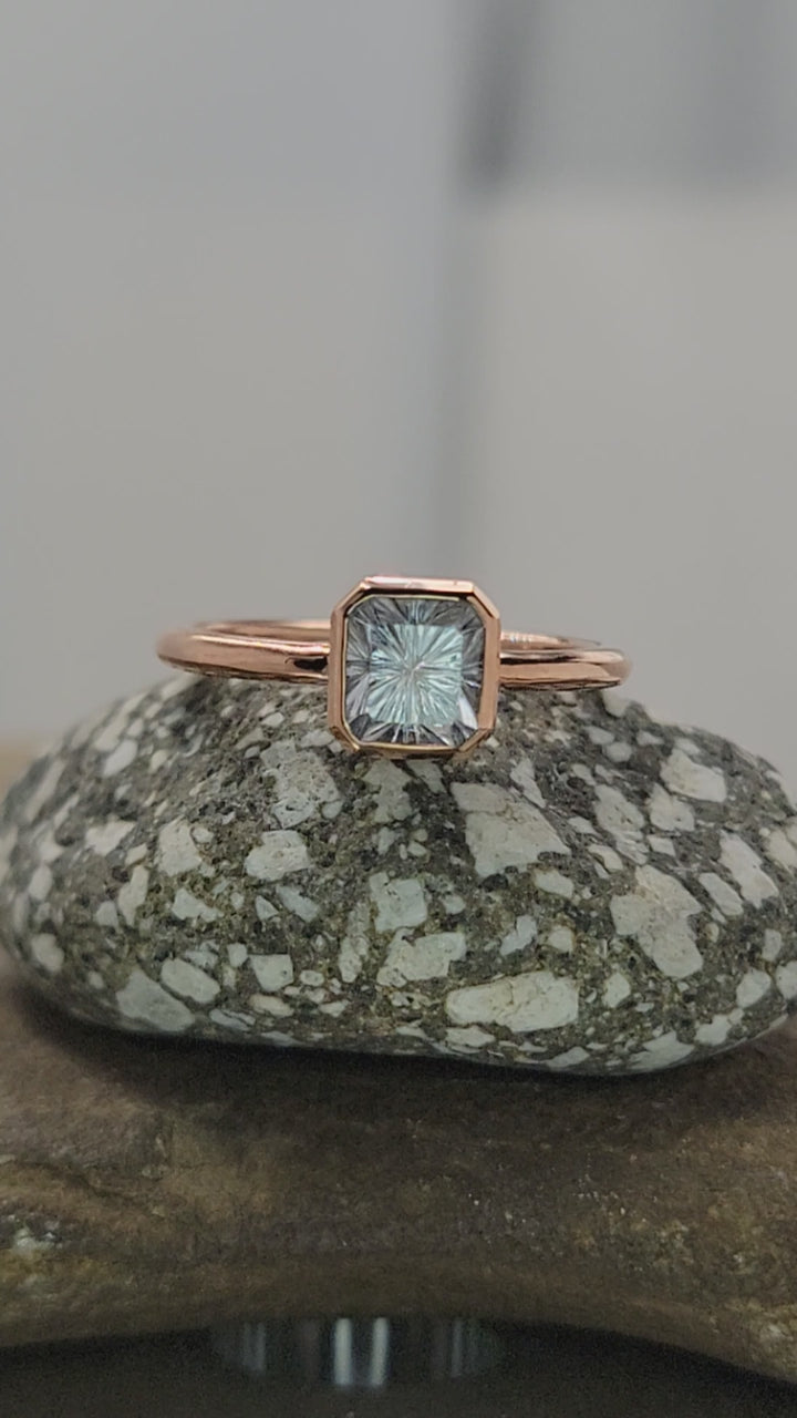 Medium/Lightweight Rose Gold Bezel Ring Setting - Depicted with Fantasy Inverted Cut Montana Sapphire (Setting Only, Center Stone Sold Separately)