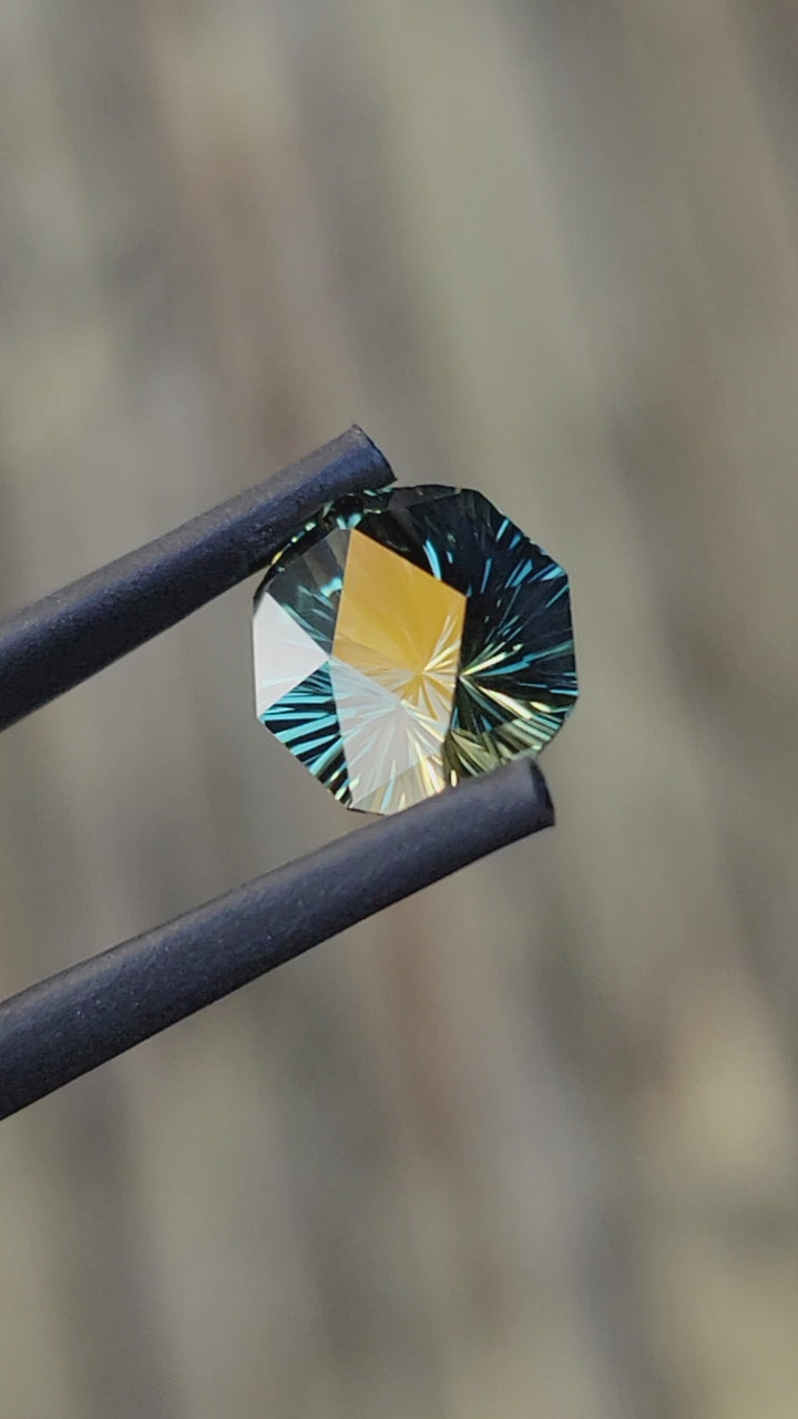 3.4 carat Bluish Green & Yellow Parti Sapphire - Fantasy Cut, 10x9mm