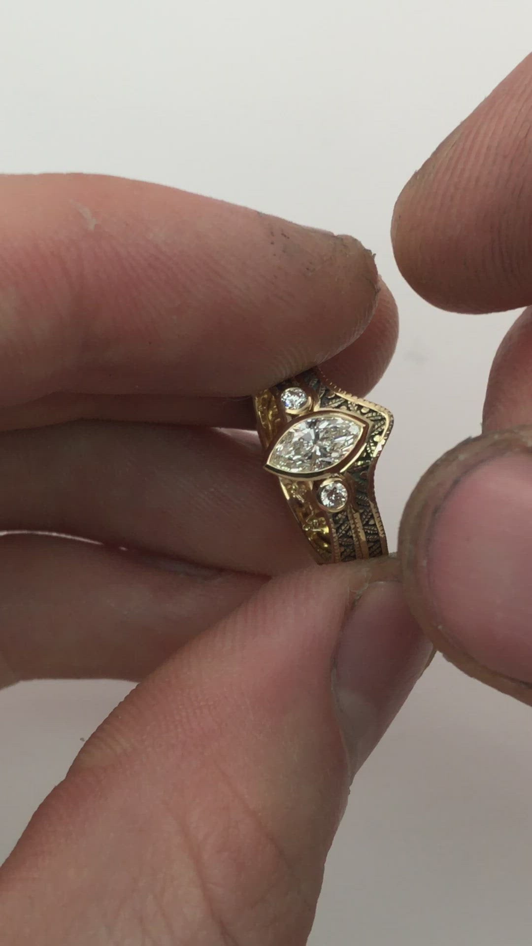 Diamond Rose Gold Hand Made Vintage Engagement Ring Set - Marquise Ring - Leaf