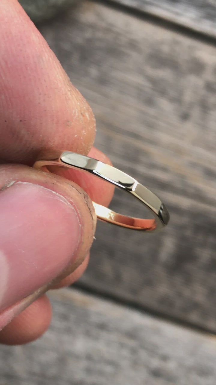 14kt Yellow Gold 2mm Hammered Band - Glossy Finish