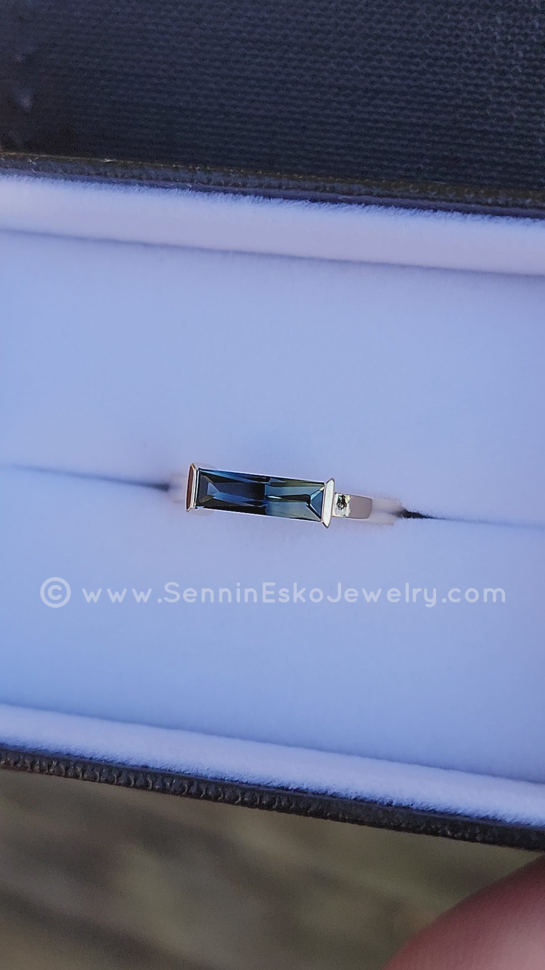 Open Channel Set Ring - Depicted with a 0.8 carat Open Color Sapphire Baguette (Setting Only, Center Stone Sold Separately)