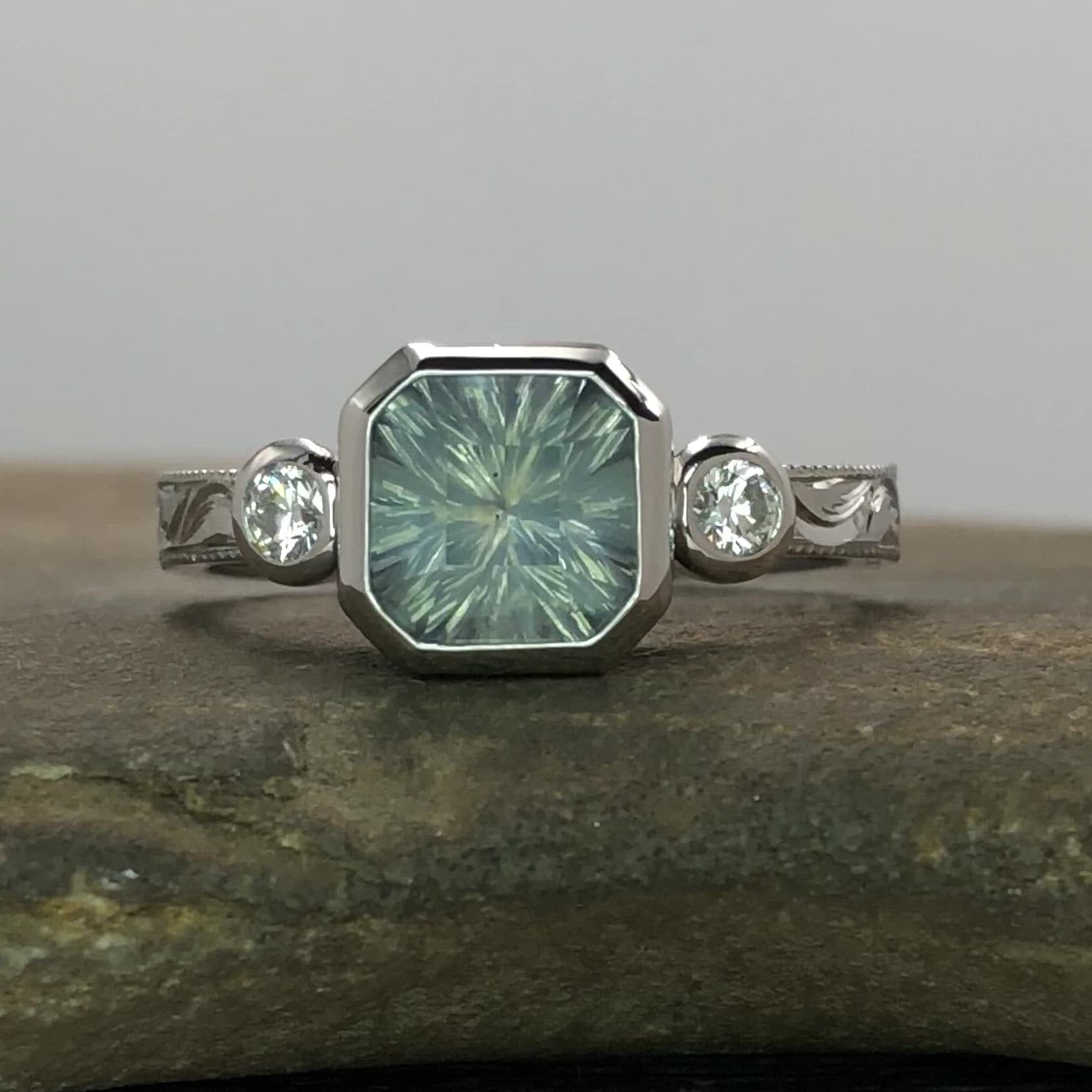 Platinum Engraved Bezel Setting - Branches & Leaves - Depicted