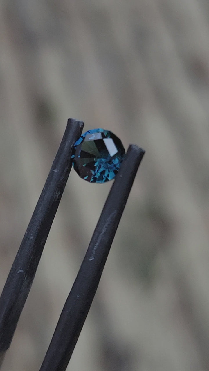 1.1 Carat Inky Deep Blue Green Sapphire Round - 5.8mm - Precision Cut