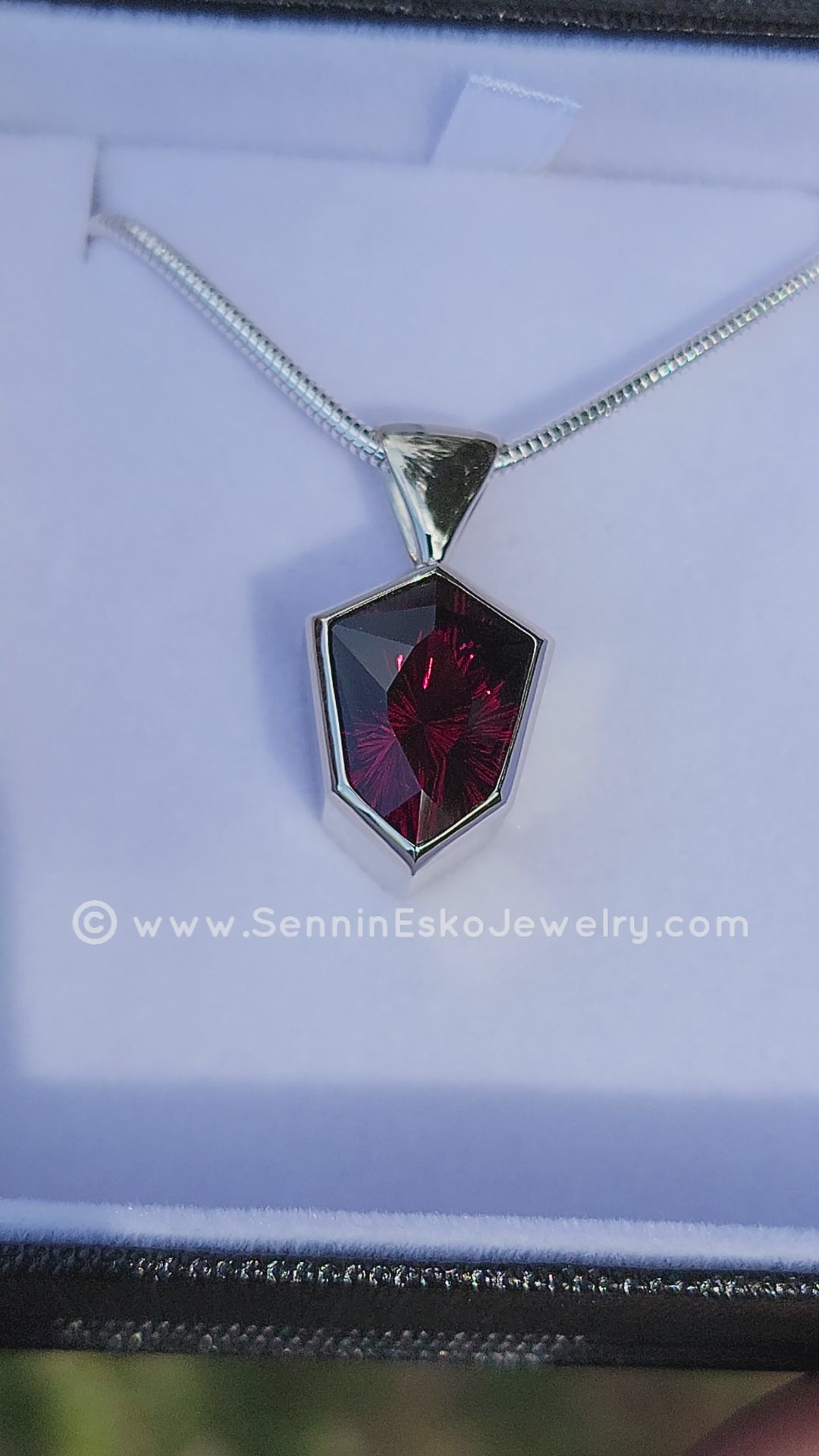 White Gold Pendant for Large & Very Large Sized Gems - Depicted with a Fantasy cut 12 Carat Rhodolite Garnet(Setting Only, Center Stone Sold Separately)