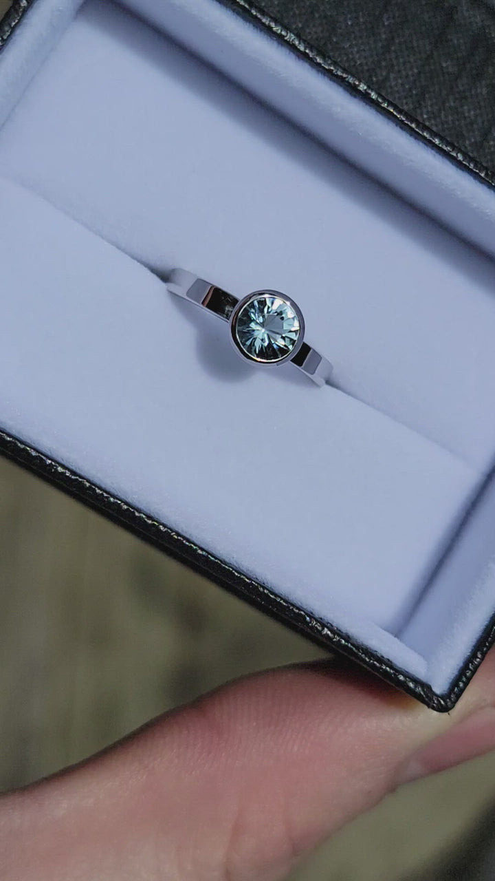 Aquamarine Platinum Wedding Set - Hand Cut Aquamarine - Aquamarine Engagement Ring - Platinum Wedding Ring