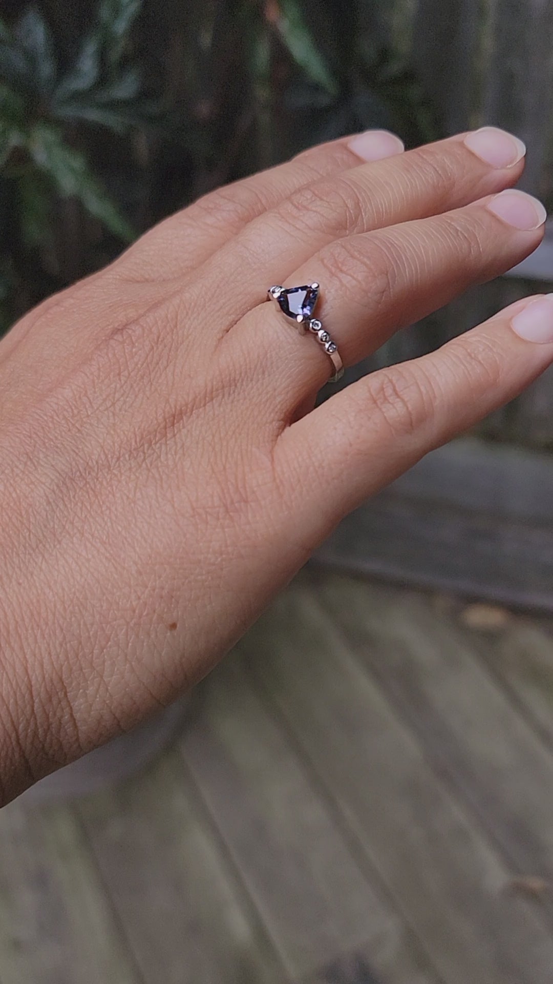Seven Stone Diamond Accented Prong Setting - Depicted with a Lilac