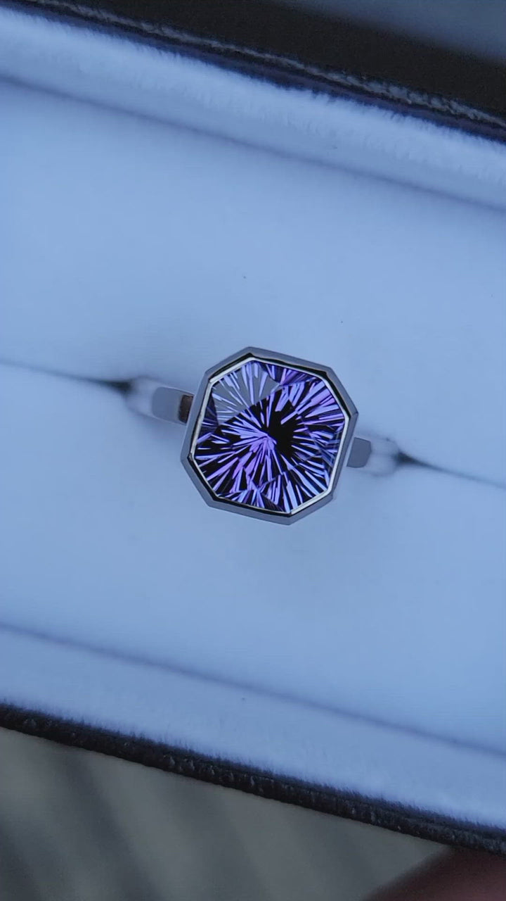 Heavy Weight Platinum Solitaire Bezel Ring Setting - Fantasy Cut 4 Carat Tanzanite Depicted (Setting Only, Center Stone Sold Separately)
