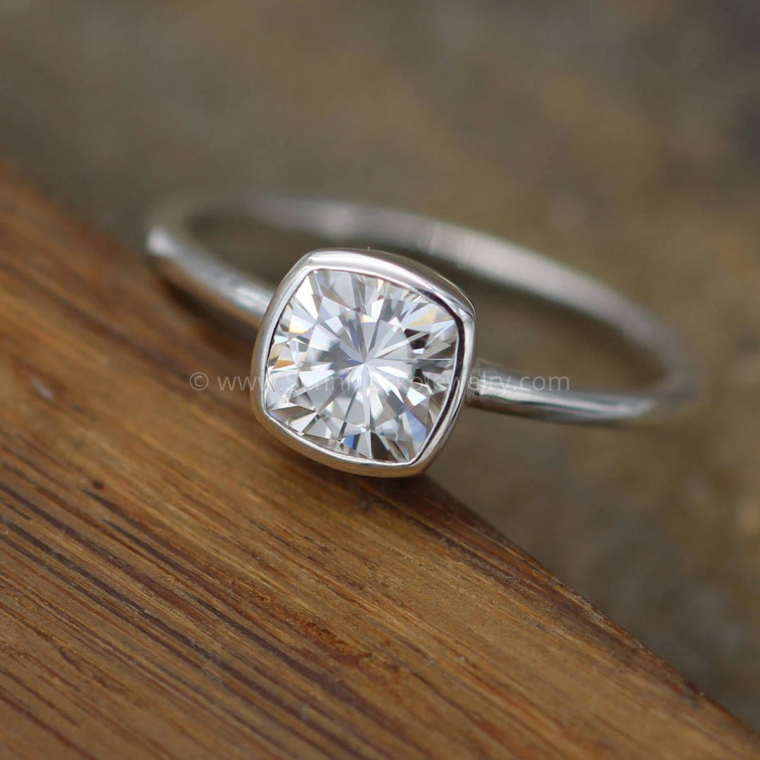 Cushion Cut Colorless Forever One Moissanite Ring