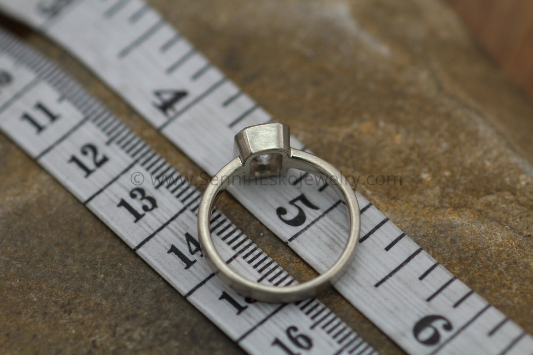 Moissanite Octagon 6x8mm Bezel Ring -  Alternative Engagement Ring - 1.6ct Moissanite Sennin Esko Jewelry Alternative Ring, Charles and Colvard, Diamond Alternative, Forever One, Gold Moissanite, Gold Ring, FINE RINGS / ENGAGEMENT
