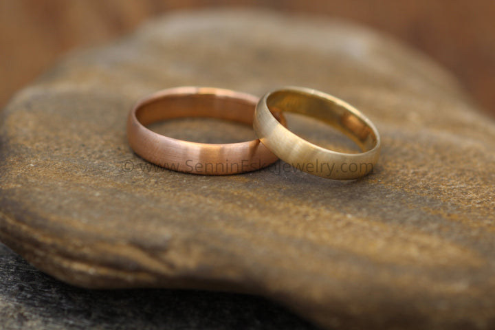 Comfort Fit Yellow and Rose Gold Recycled Wedding Ring Set Sennin Esko Jewelry Engrave able Wedding, Engraveable Bands, Gold Ring Engraving, His and hers wedding, Mens Pink Gold,  ENGRAVABLE BANDS/WEDDING