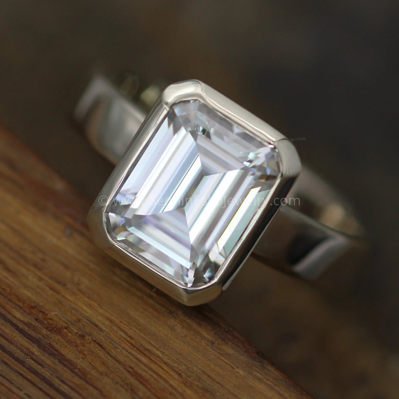 Moissanite White Gold Octagon Bezel Ring - Alternative Engagement Ring ...