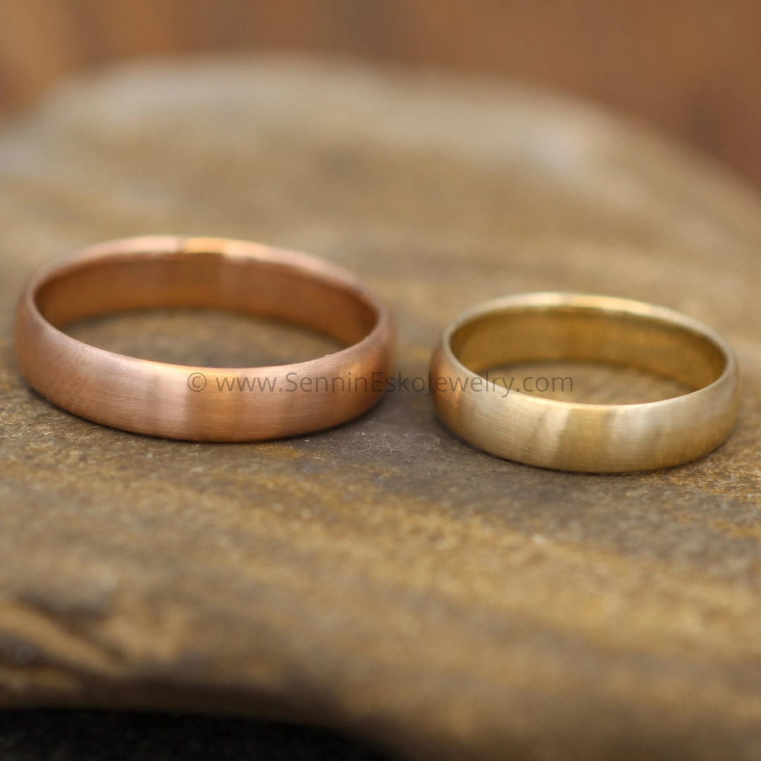 Comfort Fit Yellow and Rose Gold Recycled Wedding Ring Set
