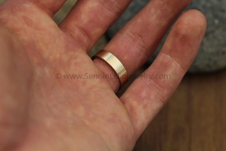 14kt Yellow Gold Wedding Ring SET 5x1mm and 2x1.2mm Flat Matte Gold Bands Sennin Esko Jewelry 5x1mm band, Engraved band, Engraved Wedding, Flat Wedding Band, hand Made Band, His and Hers Rings,  ENGRAVABLE BANDS/WEDDING