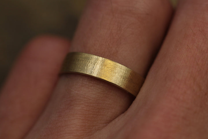 14kt Yellow 5x1mm Flat Band - Textured Finish Sennin Esko Jewelry 5x1mm band, Engraved band, Engraved Wedding, Flat Wedding Band, hand Made Band, Low Profile Band, Me ENGRAVABLE BANDS/WEDDING