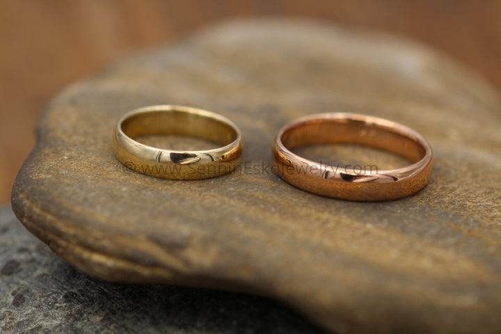 Comfort Fit Yellow and Rose Gold Recycled Wedding Ring SET Sennin Esko Jewelry Engrave able Wedding, Engraveable Bands, Gold Ring Engraving, His and hers wedding, Mens Pink Gold,  ENGRAVABLE BANDS/WEDDING