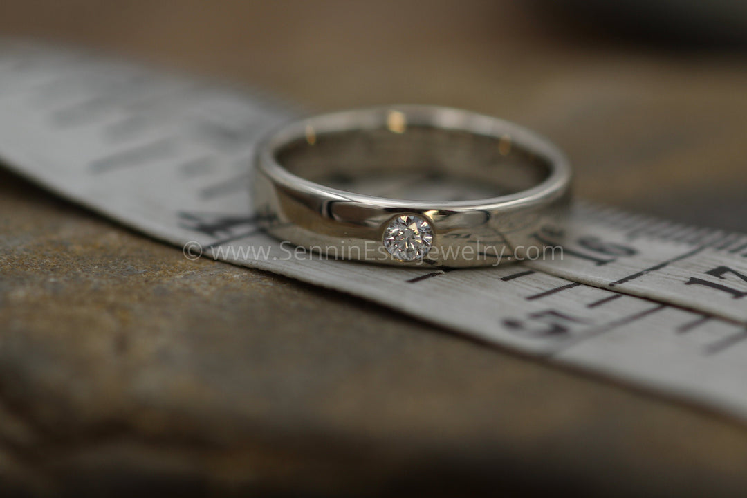 3mm Diamond 4mm Wide Band Flush Set Wedding Band Glossy Finish