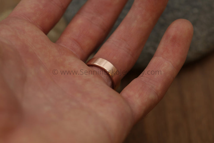 14kt Rose Gold 6x1.2mm Flat & 4.5x1.4mm Half Round Matte Rose Gold Wedding Band SET Sennin Esko Jewelry 6mm gold band, Engraved Wedding, Flat Wedding Band, hand Made Band, His and Hers Bands, Jewelry, Low ENGRAVABLE BANDS/WEDDING