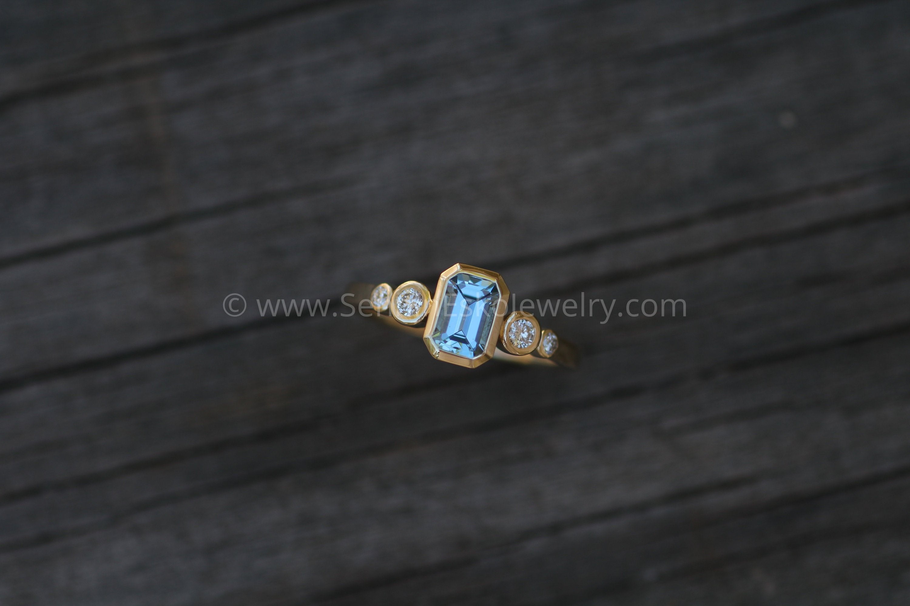 Five Stone Diamond Accented Multi Bezel Setting - Aquamarine
