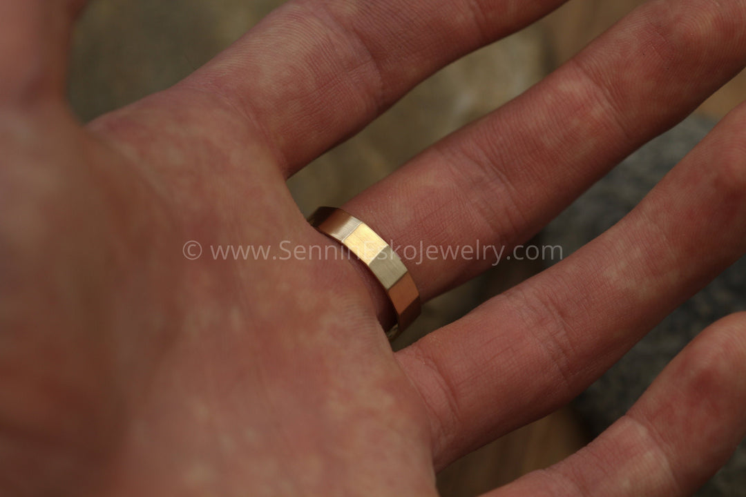 14kt Yellow Gold 5x1 Flat Faceted Band - Matte Finish Sennin Esko Jewelry Engraved band, Engraved Wedding, Faceted Gold Band, Gold Mens Band, Jewelry, Men and Womens Ring, Me ENGRAVABLE BANDS/WEDDING