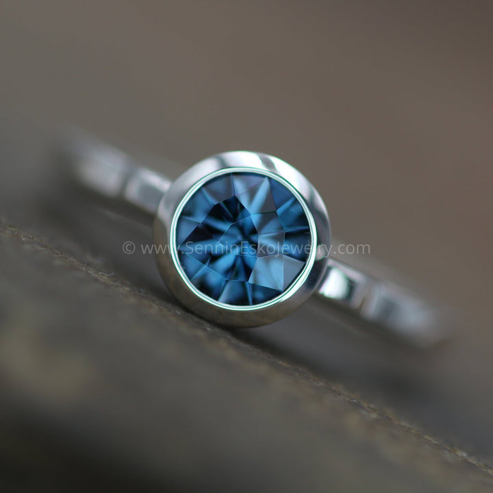 Precision Cut London Blue Topaz Ring - 6mm Glossy Finish Solitaire Bezel Ring - Round Topaz Ring - Recycled - Ethical - Handmade Sennin Esko Jewelry Bezel Ring, Dark Blue Topaz, Engagement Rings, Ethical Topaz, GEMSTONE TAG, Hand Cut Topaz, Jewelry, FINE RINGS / ENGAGEMENT