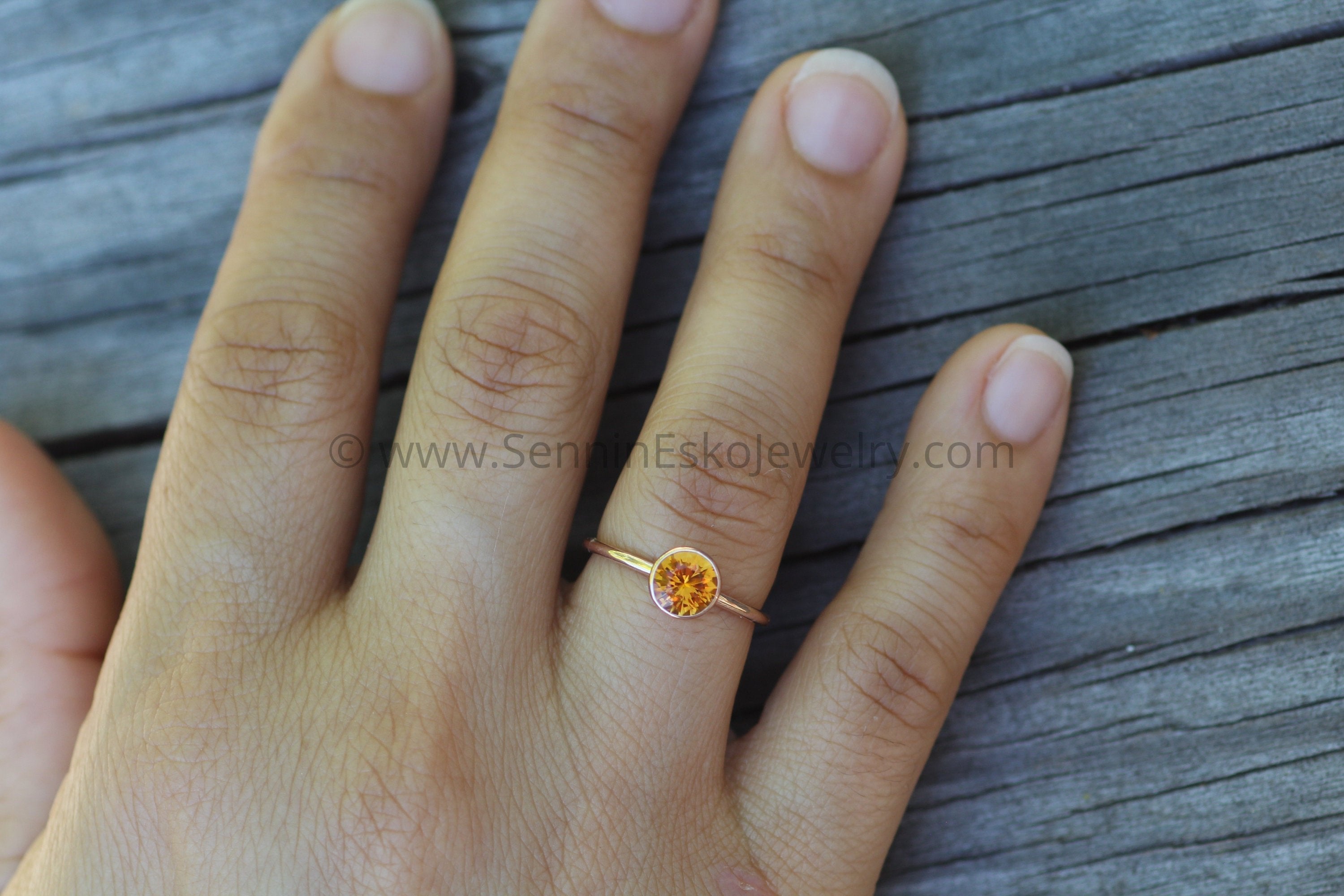 Citrine Rose Gold Bezel Ring Precision Cut Citrine Hand Cut Citrine Ring Ethical Citrine Ring