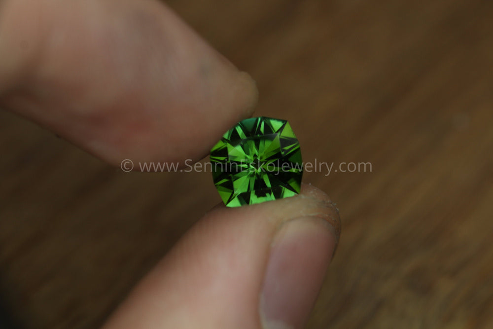 Forest Green Tourmaline Cushion Cut - 8.75mm - 2.3 ct - Precision Cut Gemstone Sennin Esko Jewelry Archive Tag, Beads, Blue Green, Craft Supplies & Tools, Cushion Tourmaline, Dark Green, Electric Tou Past Hand Cut Gemstones