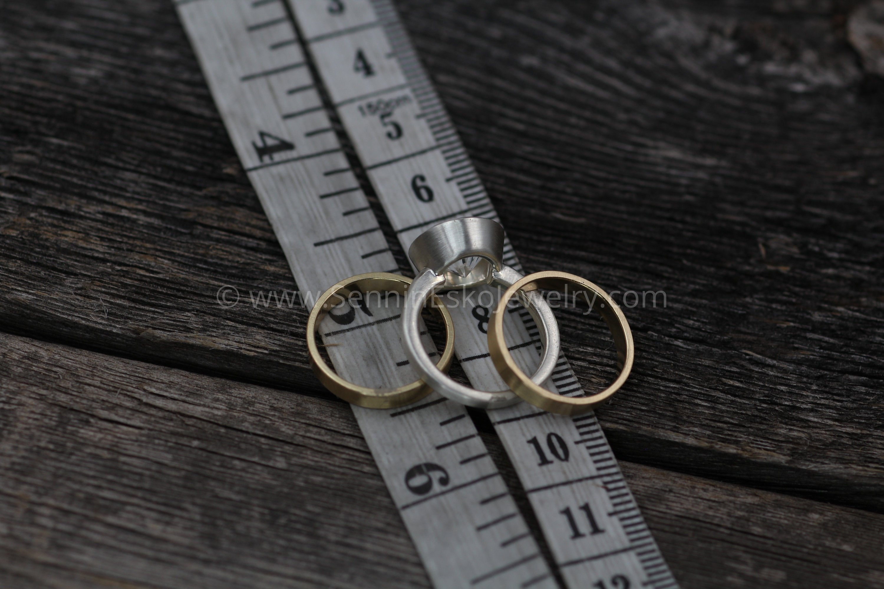 White Topaz Precision Cut Silver and Yellow Gold Ring Set