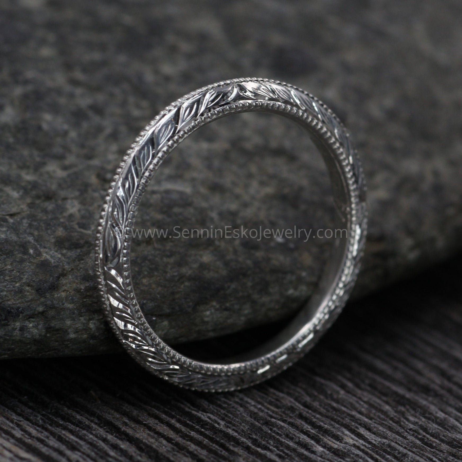 Wheat Engraved Ring Knife-Edge Milgrain Band – Sennin Esko Jewelry