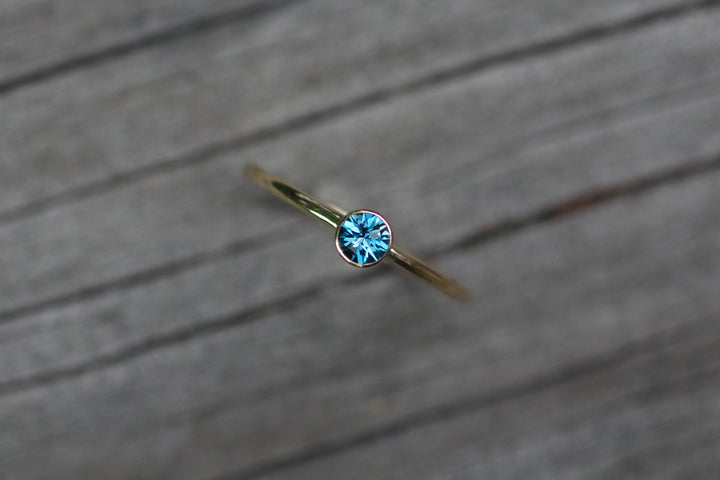 London Blue Topaz Yellow Gold Stacking Ring - Precision Cut London Blue Topaz Ring - Topaz Bezel Ring Sennin Esko Jewelry Alternative Ring, Bezel Stacking Ring, Dark Blue Topaz, Electric Blue Topaz, London Blue, London Blu FINE RINGS / ENGAGEMENT