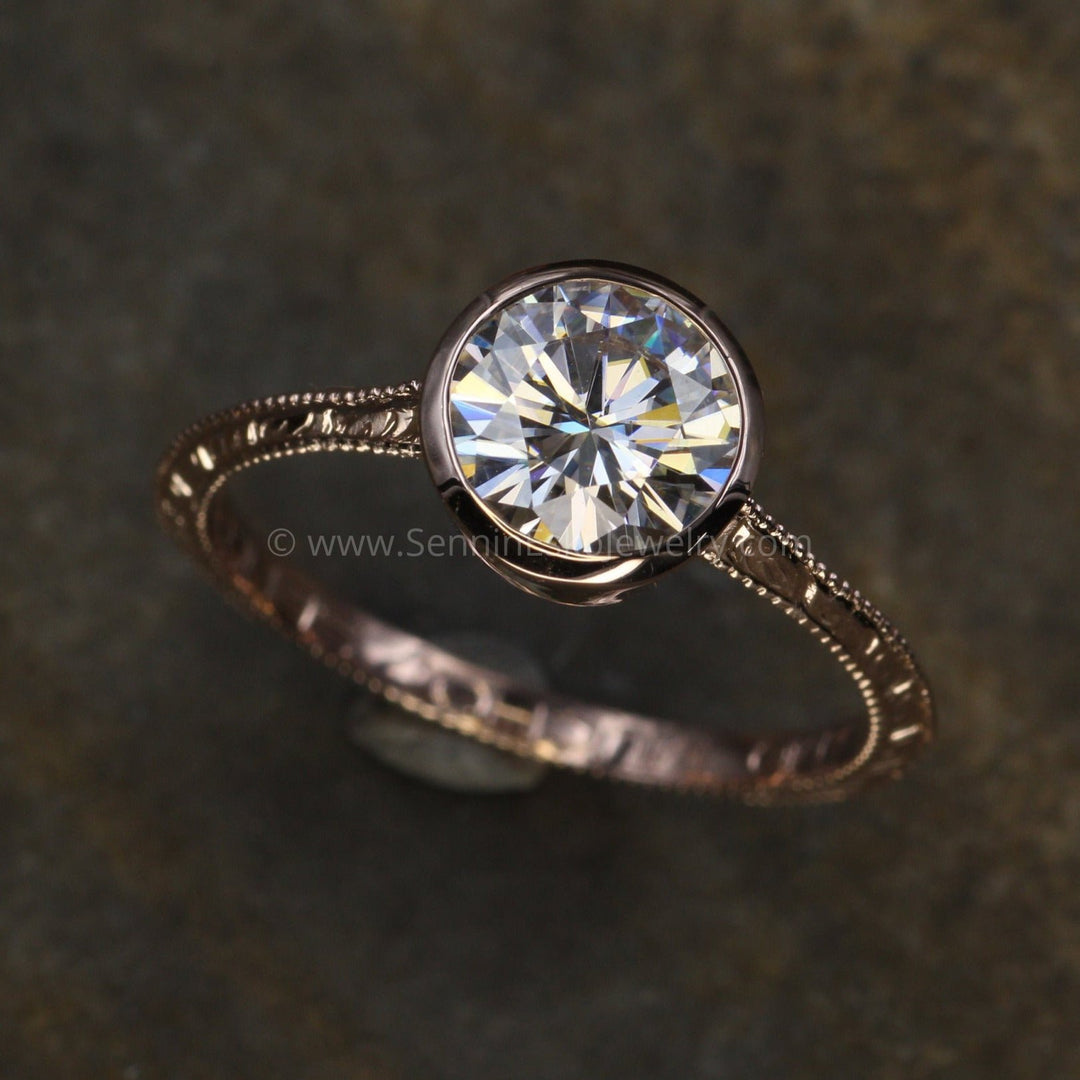 Colorless Moissanite 4x6mm Oval Peekaboo Bezel Solitaire Ring - Foreve –  Sennin Esko Jewelry