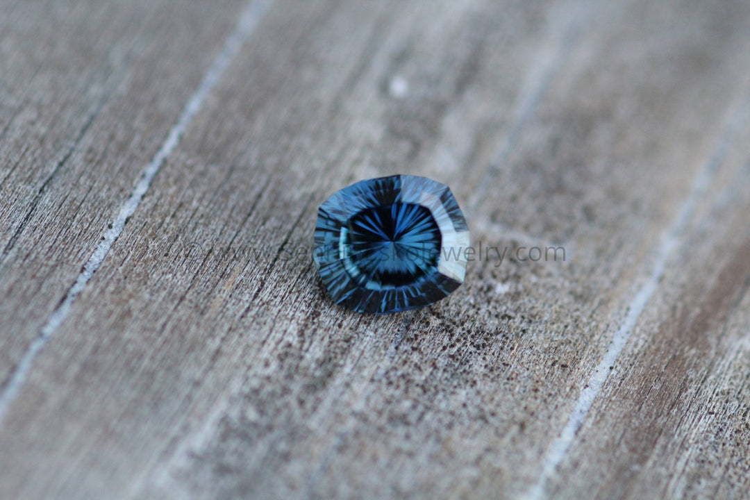 Blue Green Sapphire Fantasy Cut 7.9x6.8mm - 2 carats - Nigerian Sapphire - Large Sapphire Sennin Esko Jewelry Archive Tag, Beads, Blue Sapphire, Craft Supplies & Tools, Cushion Sapphire, Fantasy Cut, Fantasy Cu Past Hand Cut Gemstones