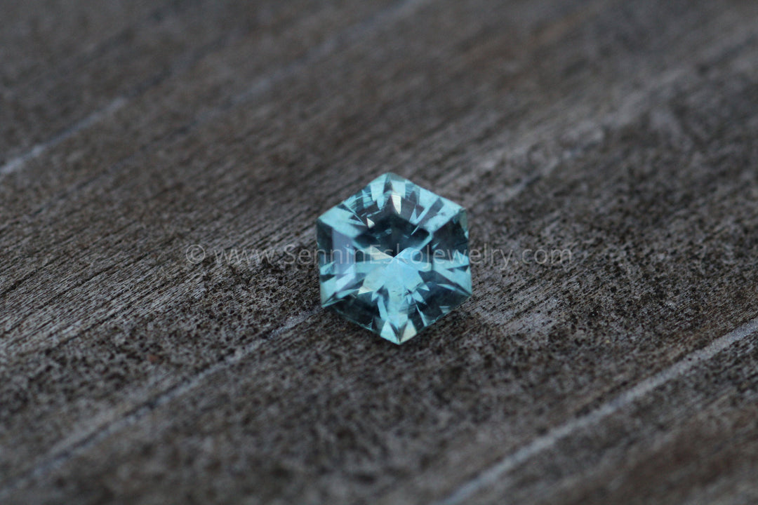 Montana Sapphire Hexagon 7.8x6.7mm, 1.66 Carats - Blue Green - Precision Cut Sennin Esko Jewelry Archive Tag, Beads, Blue Montana, Blue Sapphire, Craft Supplies & Tools, Ethical Montana, Gems & Cab Past Hand Cut Gemstones