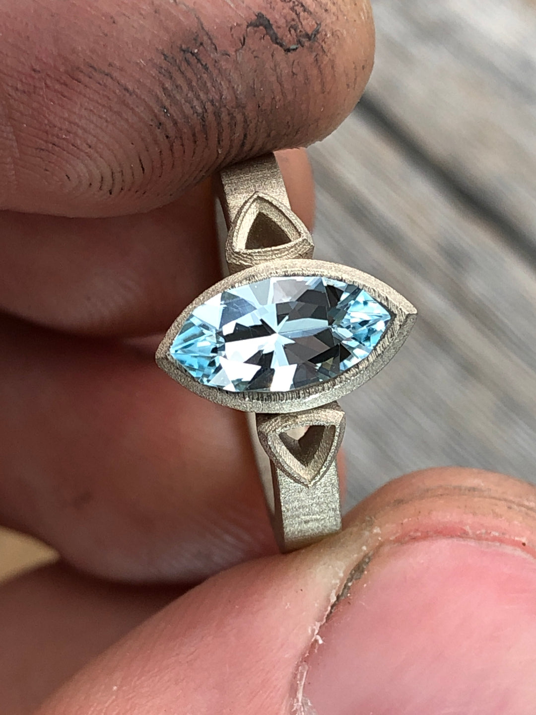 Custom Listing for Eddie - Precision cut Sky Blue Topaz Marquise White Gold bezel Ring Set Sennin Esko Jewelry  Custom Listing