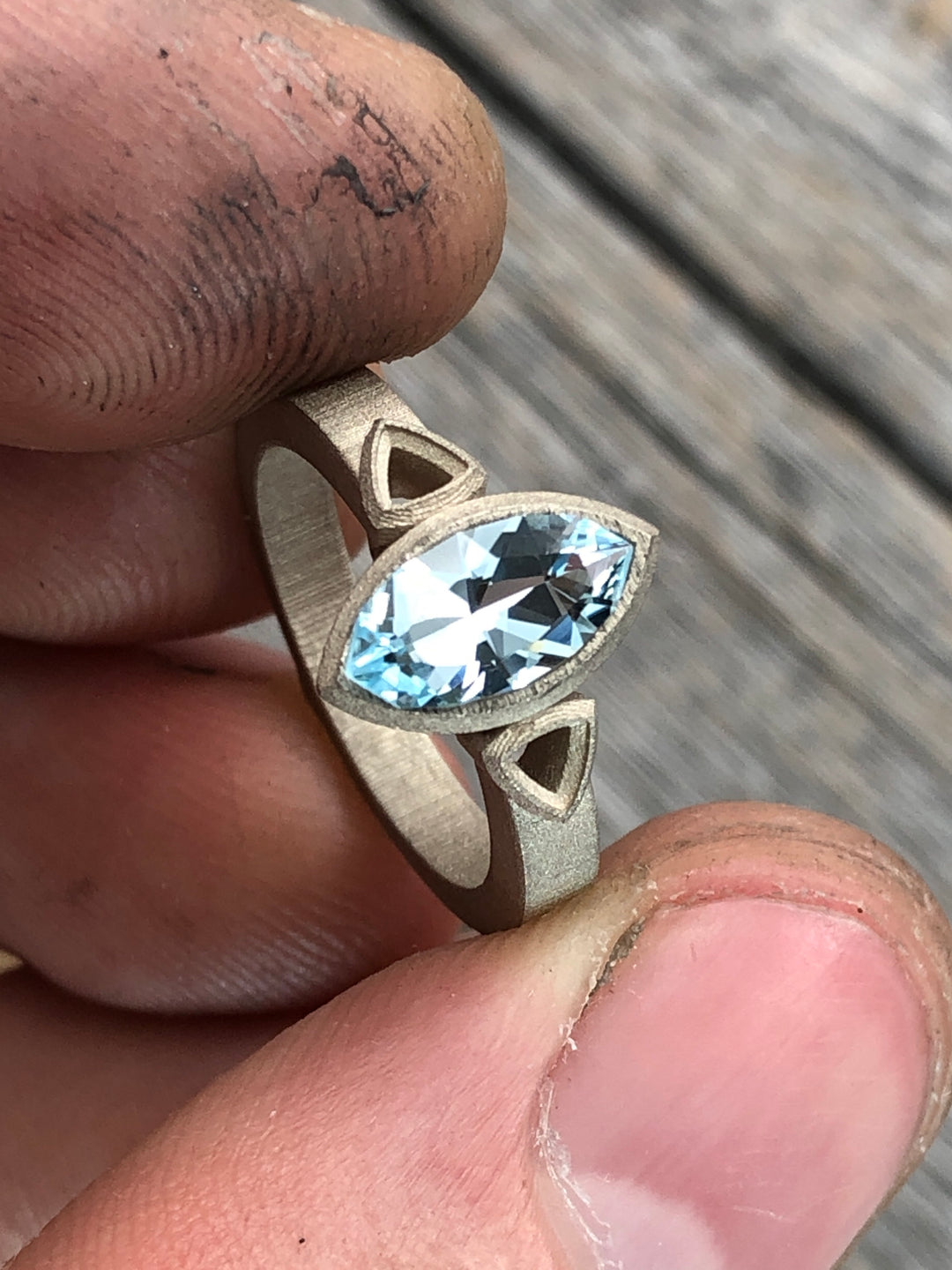 Custom Listing for Eddie - Precision cut Sky Blue Topaz Marquise White Gold bezel Ring Set Sennin Esko Jewelry  Custom Listing