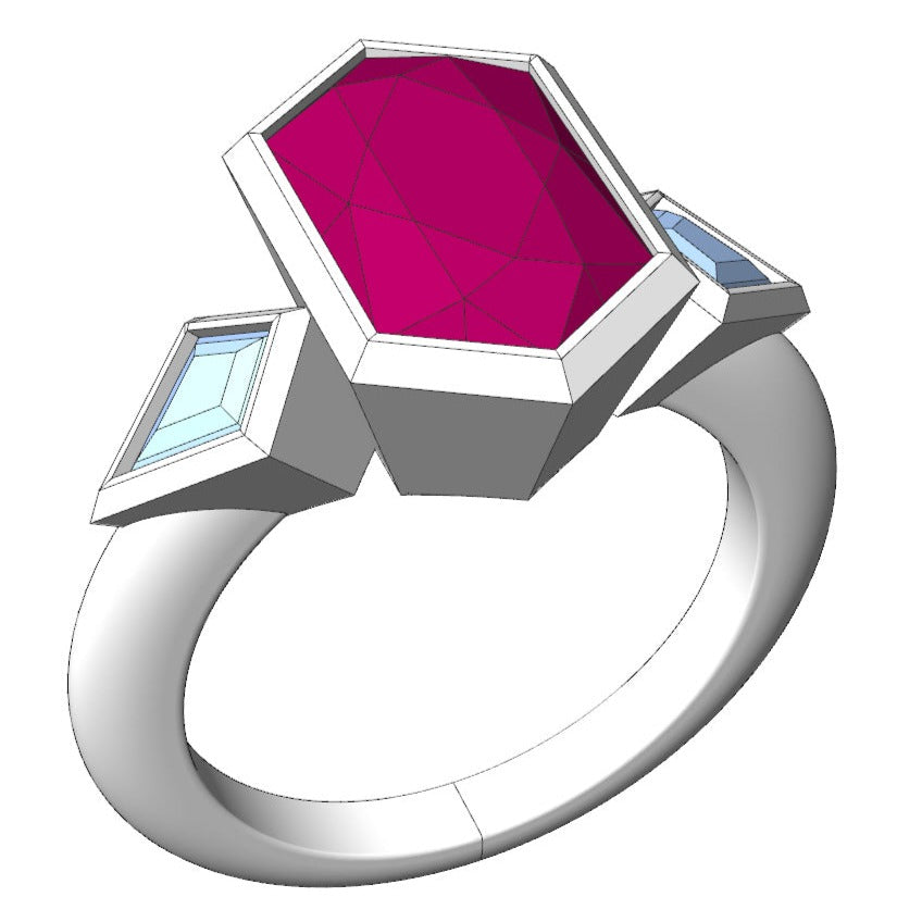 Custom Listing - Garnet Hexagon & Moissanite Bezel Ring Sennin Esko Jewelry  Custom Listing
